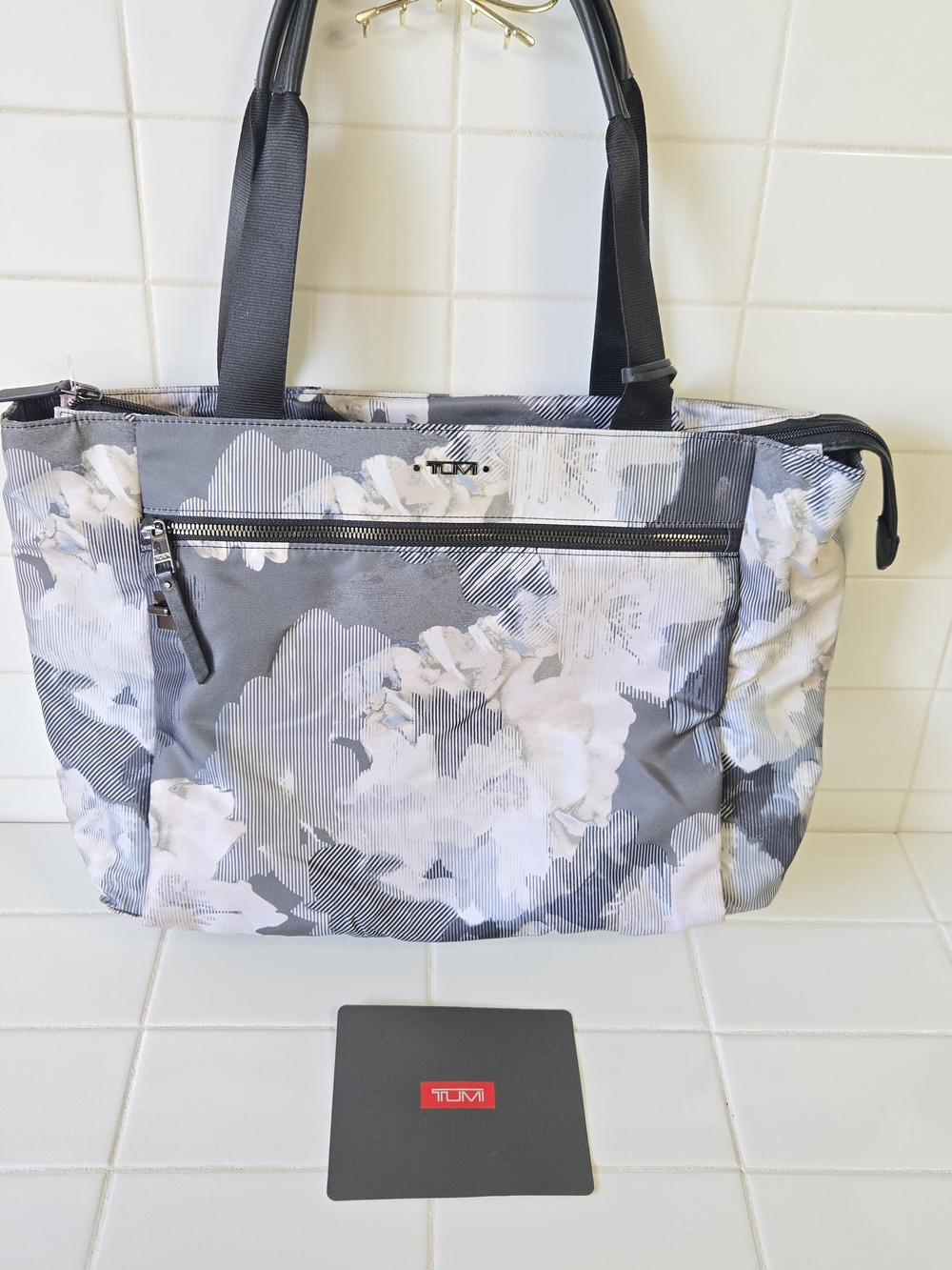Tumi Voyageur Mauren Gray and White Floral Nylon Tote